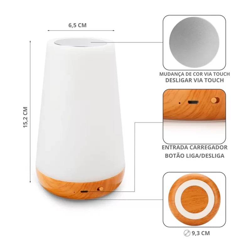 Luminaria Abajur Led Touch 13 Cores - Com Bateria Interna