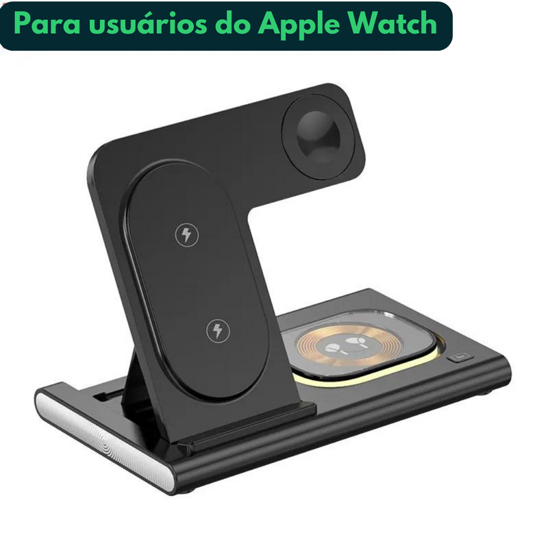 Carregador Por Indução 3 em 1  Suporte Almofada Para Iphone e Android