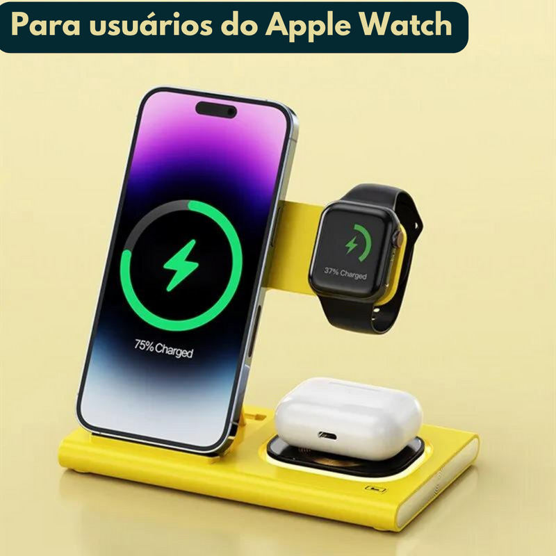 Carregador Por Indução 3 em 1  Suporte Almofada Para Iphone e Android