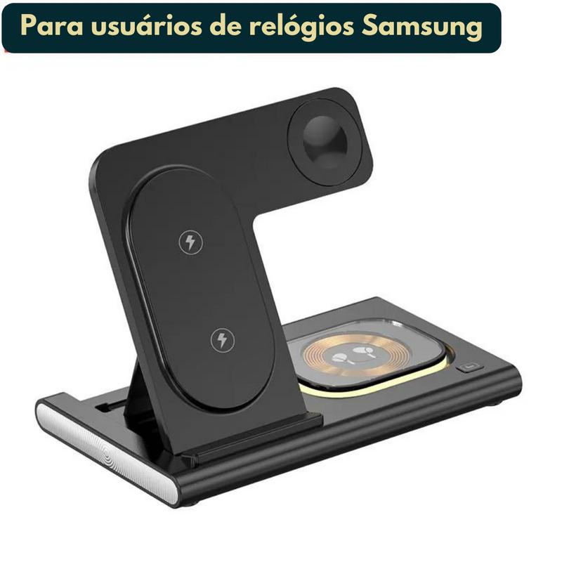 Carregador Por Indução 3 em 1  Suporte Almofada Para Iphone e Android