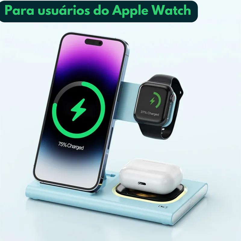 Carregador Por Indução 3 em 1  Suporte Almofada Para Iphone e Android